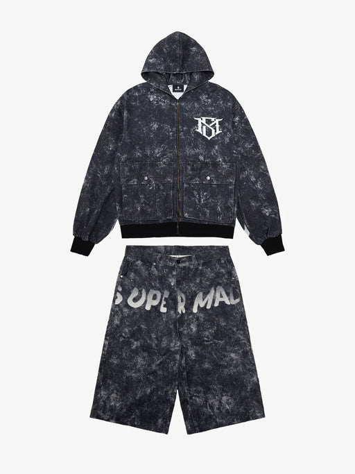 Conjunto de sudadera con capucha y pantalones cortos vaqueros extragrandes - Quierox - Tienda Online
