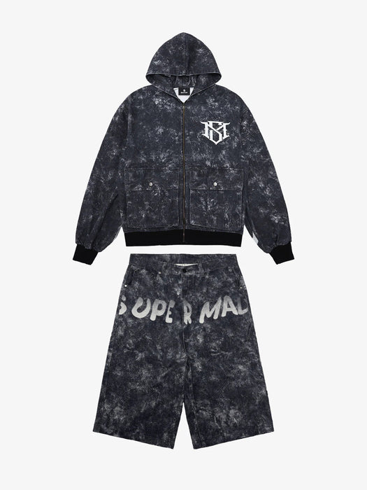 Conjunto de sudadera con capucha y pantalones cortos vaqueros extragrandes - Quierox - Tienda Online