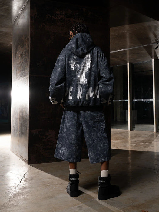 Conjunto de sudadera con capucha y pantalones cortos vaqueros extragrandes - Quierox - Tienda Online