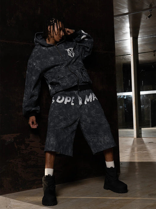 Conjunto de sudadera con capucha y pantalones cortos vaqueros extragrandes - Quierox - Tienda Online