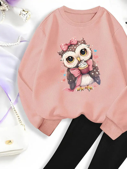 Conjunto de Sudadera de Cuello Redondo para Niña con Estampado de Búho y Leggings - Quierox - Tienda Online