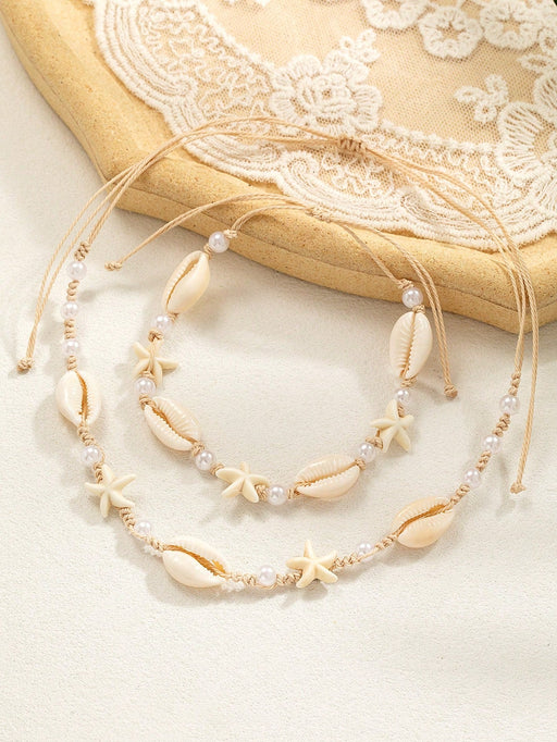 Conjunto de tobillera y collar trenzado de estilo bohemio con estrella de mar para mujer - Quierox - Tienda Online