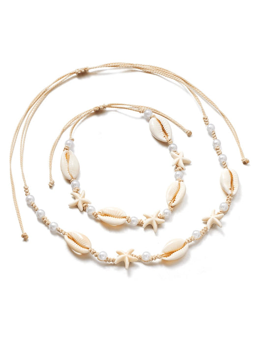 Conjunto de tobillera y collar trenzado de estilo bohemio con estrella de mar para mujer - Quierox - Tienda Online