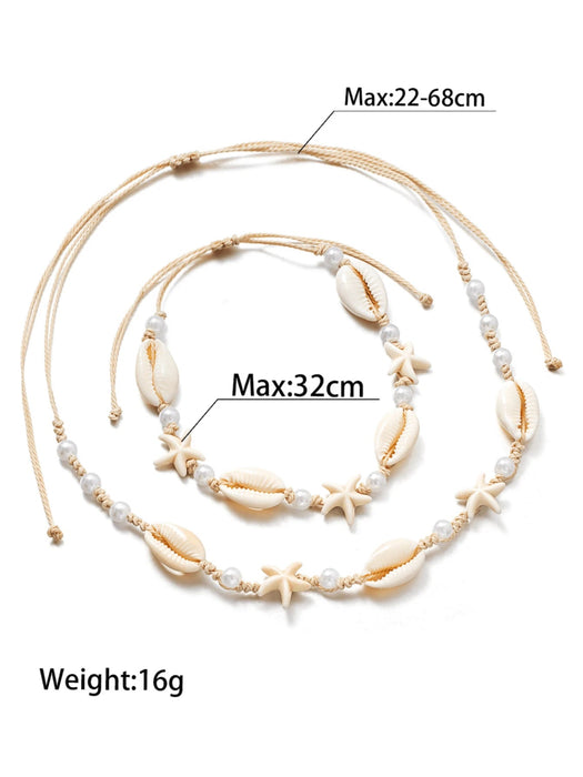 Conjunto de tobillera y collar trenzado de estilo bohemio con estrella de mar para mujer - Quierox - Tienda Online