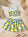 Conjunto de top corto sin mangas y minifalda con estampado de limones para niña - Quierox - Tienda Online