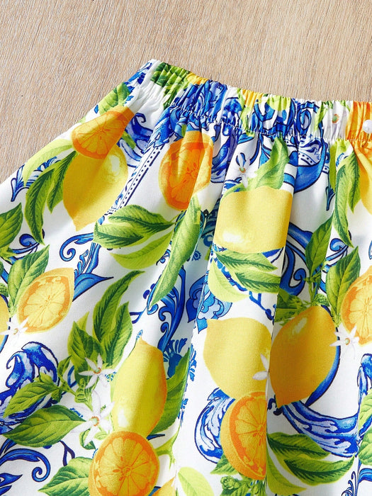 Conjunto de top corto sin mangas y minifalda con estampado de limones para niña - Quierox - Tienda Online