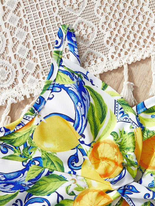 Conjunto de top corto sin mangas y minifalda con estampado de limones para niña - Quierox - Tienda Online