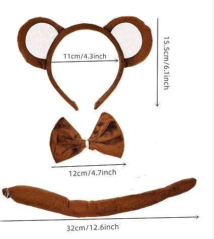 Conjunto de tutú de mono para disfraz de animal, diadema de orejas de mono, pajarita y cola - Quierox - Tienda Online