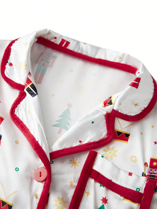 Conjunto navideño de dos piezas para mujer: ropa de estar por casa, con estampado y lazo - Quierox - Tienda Online