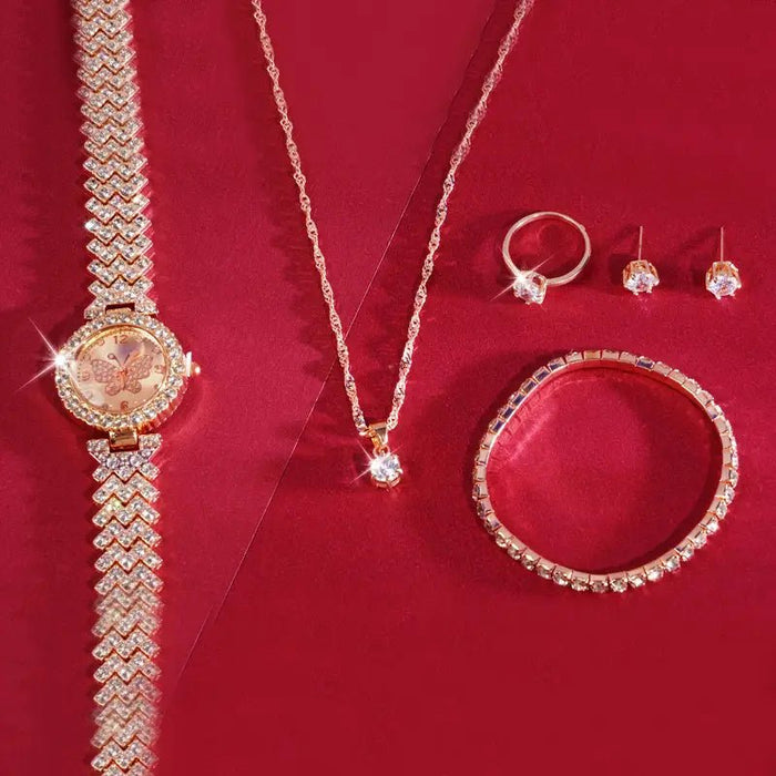 Conjunto original de 5 piezas de joyería está completamente incrustado con elementos brillantes - Quierox - Tienda Online