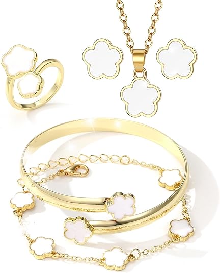 Conjuntos de trébol de cinco hojas de la suerte: joyería para damas - Quierox - Tienda Online