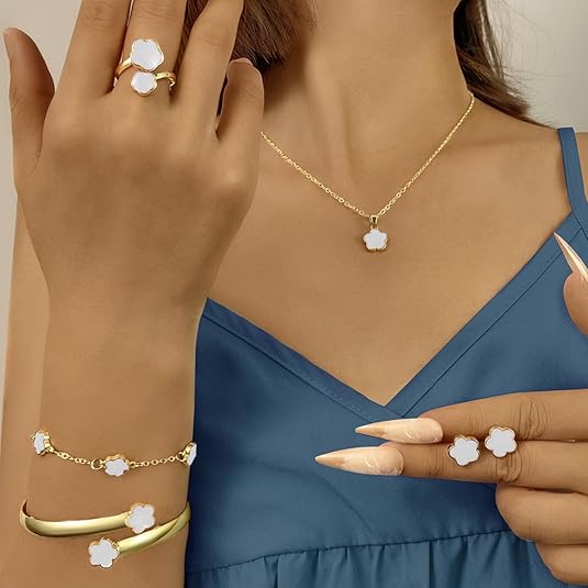 Conjuntos de trébol de cinco hojas de la suerte: joyería para damas - Quierox - Tienda Online