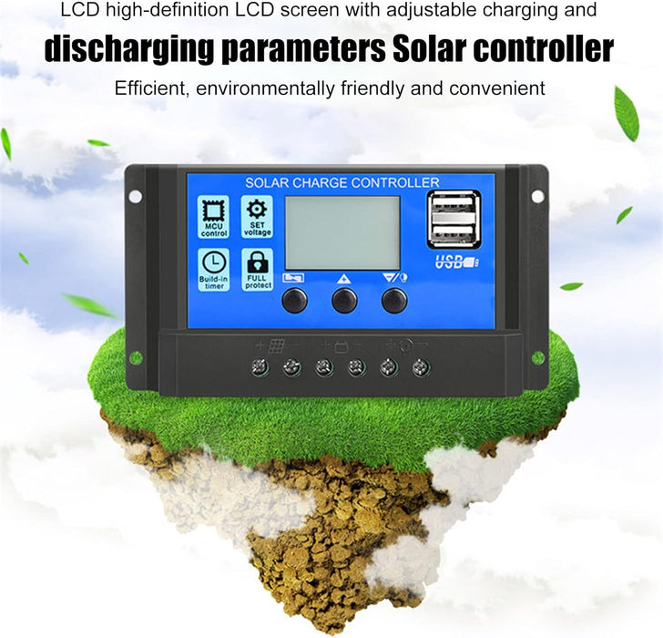Controlador de carga solar Puerto USB Parámetros de pantalla LCD (30A 12V/24V) - Quierox - Tienda Online