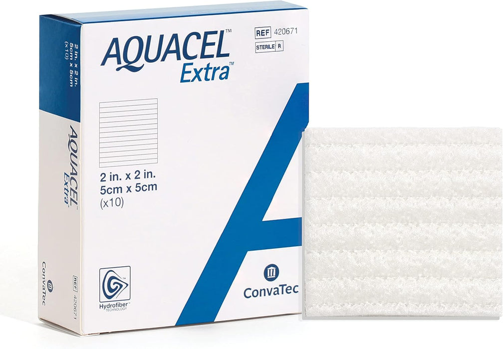 ConvaTec AQUACEL - Apósito absorbente de hidrofibra extra de 2 x 2 pulgadas para heridas - Quierox - Tienda Online