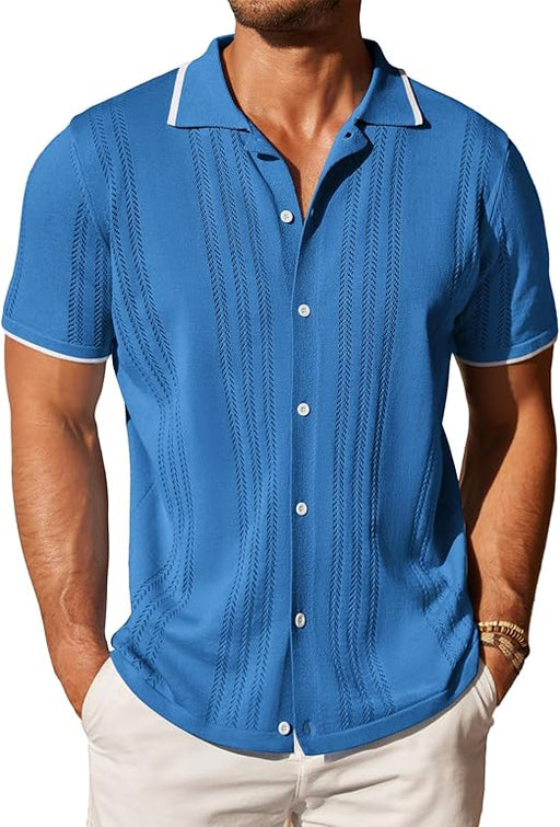 COOFANDY Camisa de punto abotonada para hombre, vintage de manga corta - Quierox - Tienda Online