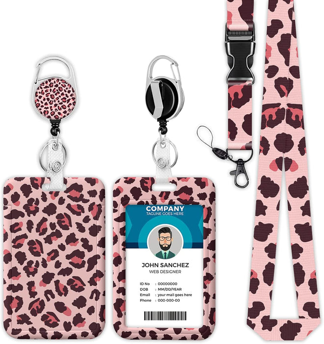 Cordón rosa con soporte para identificación con estampado de leopardo rosa para identificación - Quierox - Tienda Online
