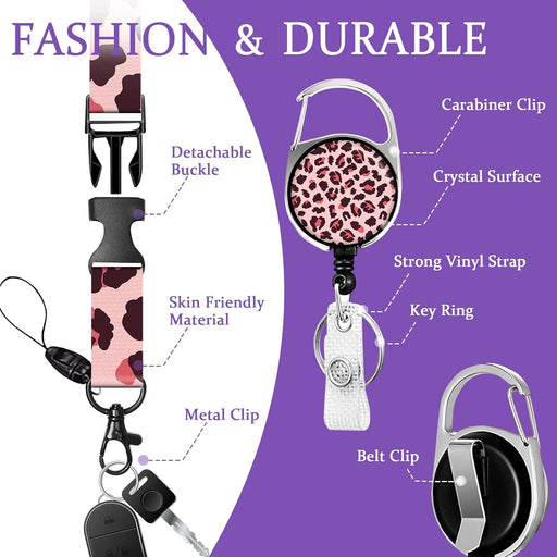 Cordón rosa con soporte para identificación con estampado de leopardo rosa para identificación - Quierox - Tienda Online