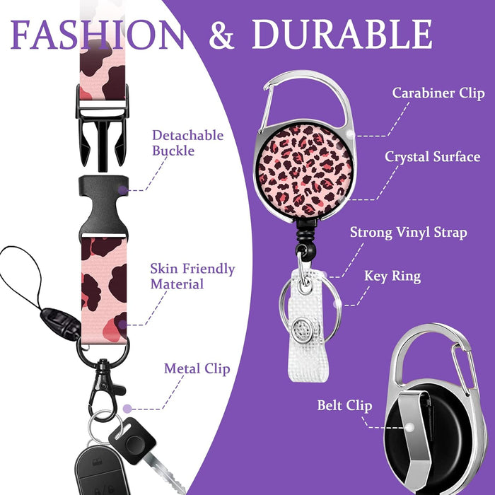 Cordón rosa con soporte para identificación con estampado de leopardo rosa para identificación - Quierox - Tienda Online