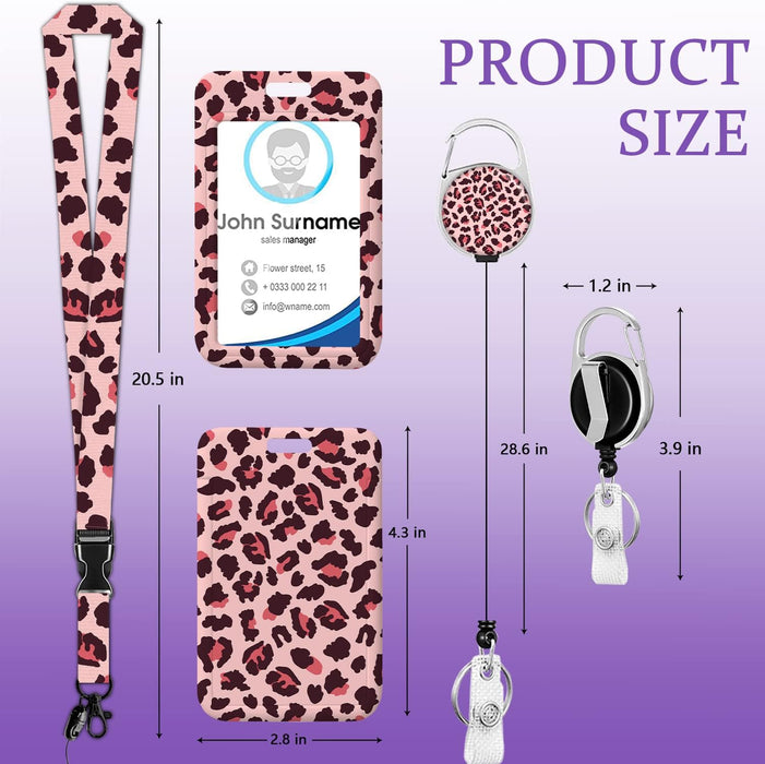 Cordón rosa con soporte para identificación con estampado de leopardo rosa para identificación - Quierox - Tienda Online