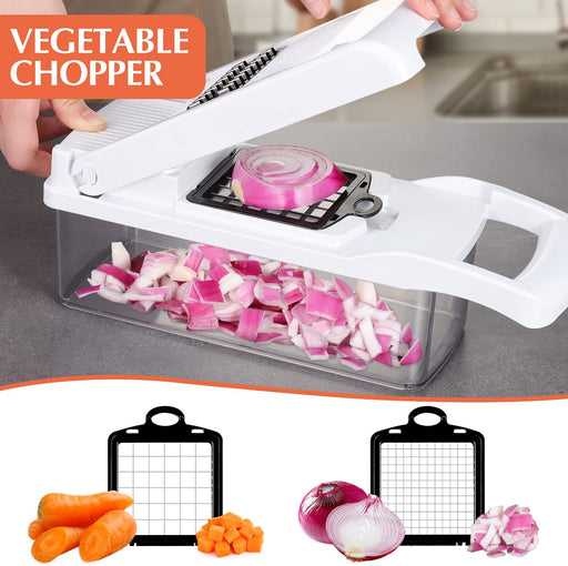 Cortador de verduras Mandolina Pro – Cortador de alimentos 16 en 1 intercambiables con recipiente - Quierox - Tienda Online