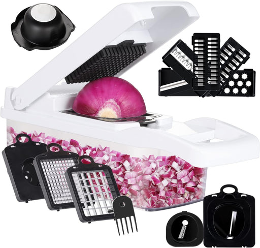 Cortador de verduras Mandolina Pro – Cortador de alimentos 16 en 1 intercambiables con recipiente - Quierox - Tienda Online