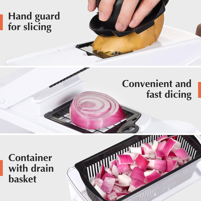 Cortador de verduras Mandolina Pro – Cortador de alimentos 16 en 1 intercambiables con recipiente - Quierox - Tienda Online