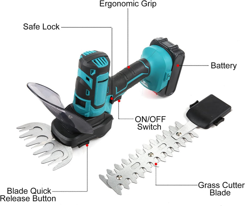 Cortadora de césped y cortasetos inalámbrica Yctze de 20 V, 2 en 1, con tijeras de podar y batería de 2000 mAh - Quierox - Tienda Online