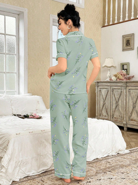 CottageSlumber Conjunto de pijama de mujer con estampado floral y diseño de bolsillo - Quierox - Tienda Online