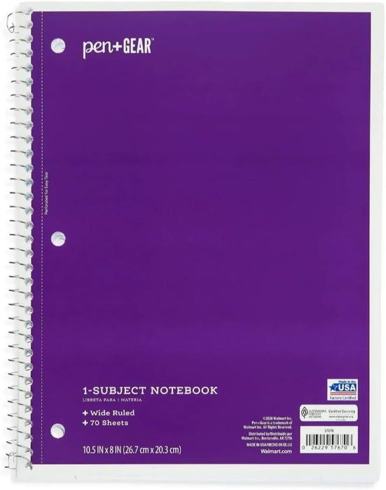 Cuaderno de 1 materia Pen + Gear, 70 hojas, rayas anchas - Quierox - Tienda Online