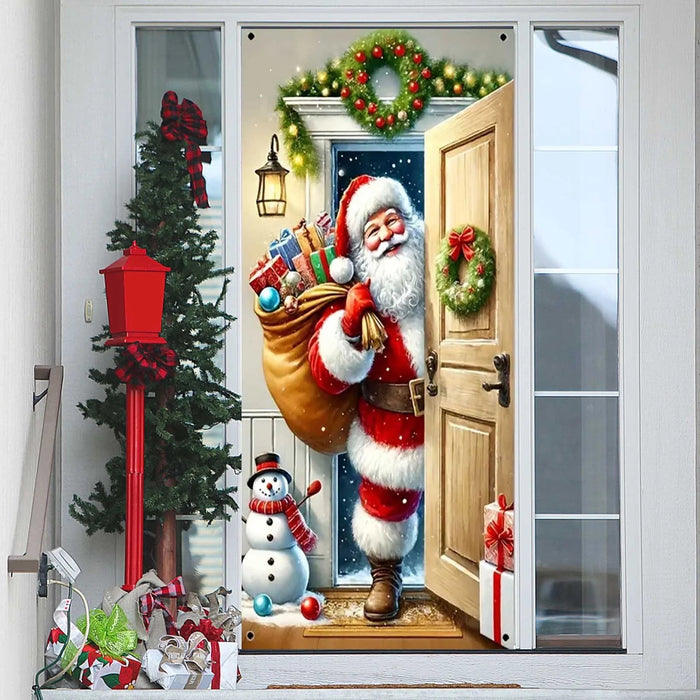 Cubierta navideña para puerta, decoración de Papá Noel, pancarta de Feliz Navidad - Quierox - Tienda Online