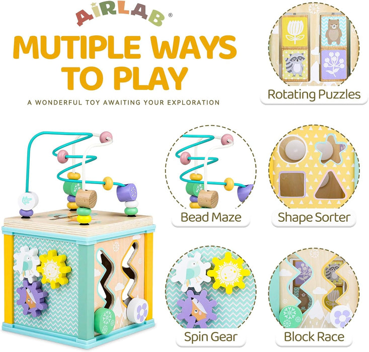 Cubo de actividades de madera Airlab, juguetes Montessori para bebés de 1, 2 y 3 años - Quierox - Tienda Online