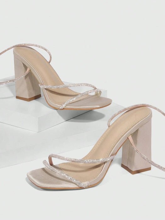 CUCCOO SZL Zapatos de mujer de tacón grueso con decoración de pedrería - Quierox - Tienda Online