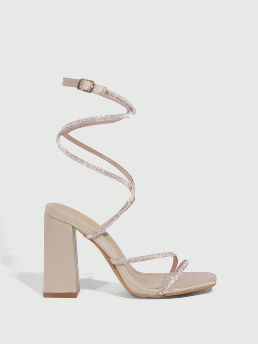 CUCCOO SZL Zapatos de mujer de tacón grueso con decoración de pedrería - Quierox - Tienda Online