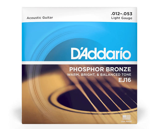 Cuerdas de guitarra acústica D'Addario EJ16 bronce fósforo .012-.053 - Quierox - Tienda Online