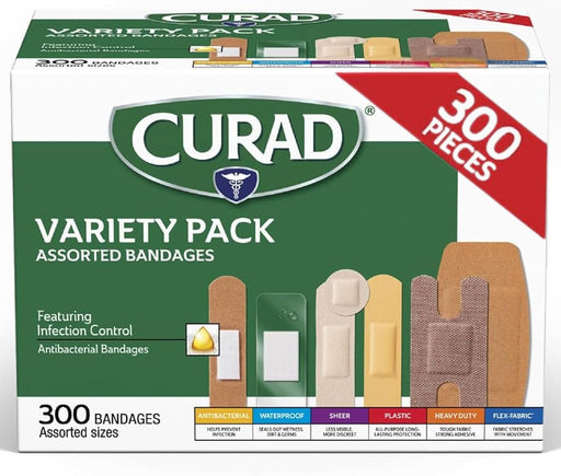 CURAD Paquete surtido de vendajes variados 300 unidades en 6 estilos distintos - Quierox - Tienda Online