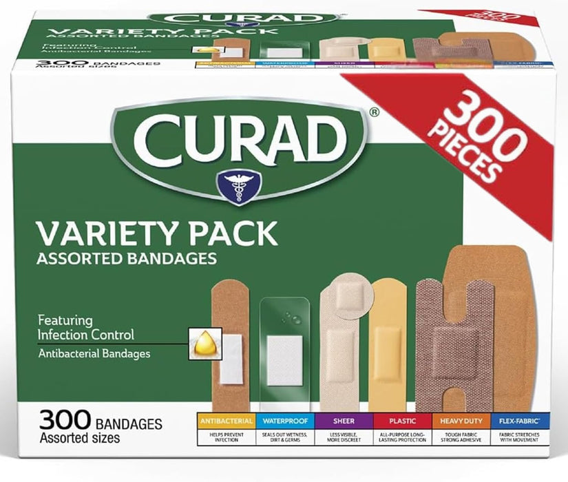 CURAD Paquete surtido de vendajes variados 300 unidades en 6 estilos distintos - Quierox - Tienda Online