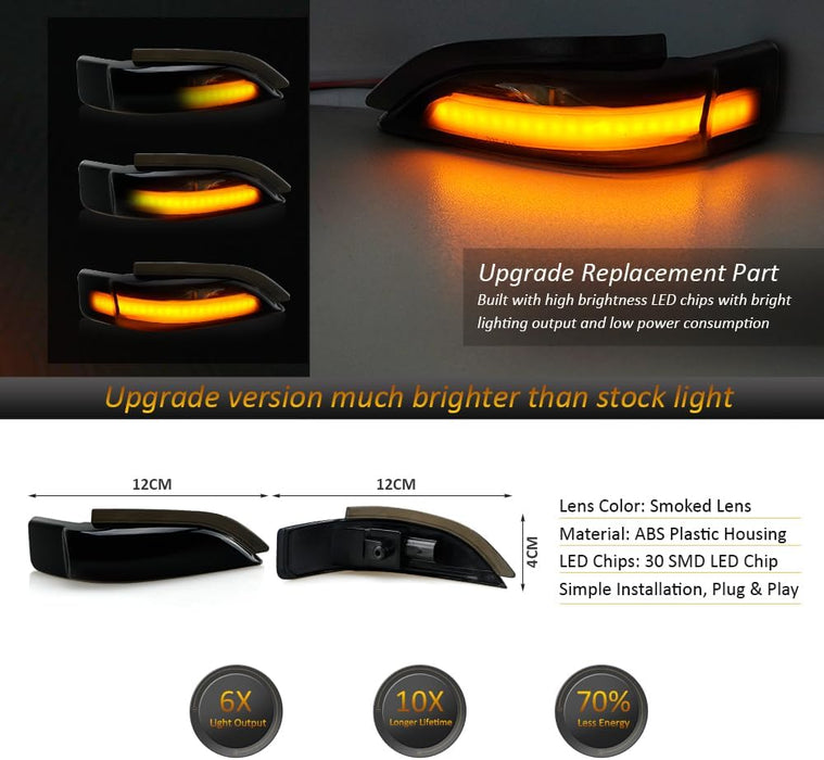 D - Lumina Espejo lateral LED secuencial Luces intermitentes Lente ahumada - Quierox - Tienda Online