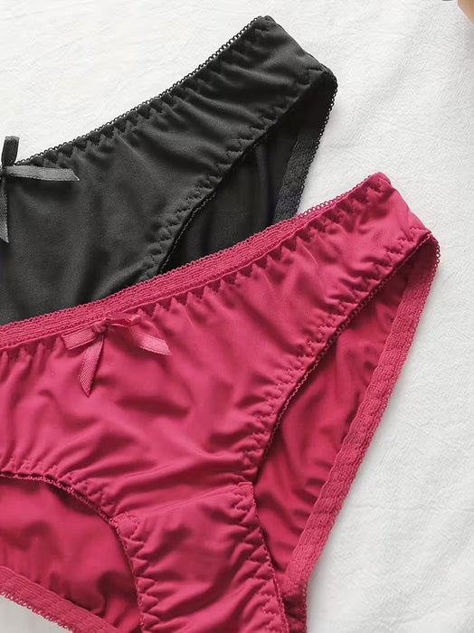 2 piezas de bragas de satén sólidas sin costuras, bragas íntimas elásticas