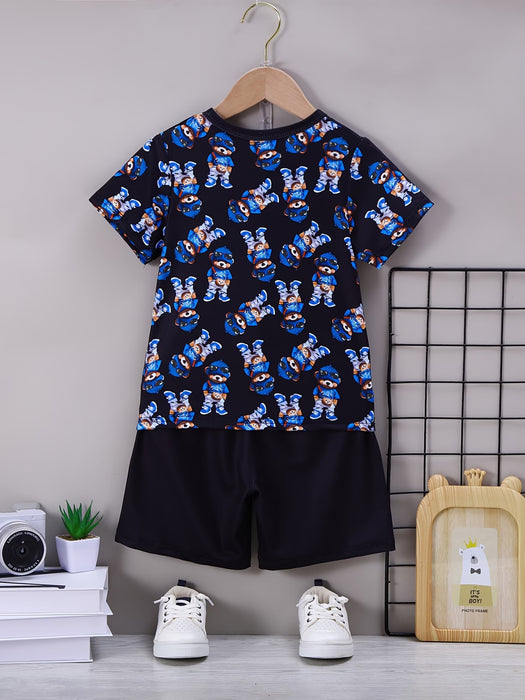 Conjunto Casual de 2 piezas de Camiseta de Manga Corta con Cuello Redondo y Estampado Genial, y Pantalones Cortos