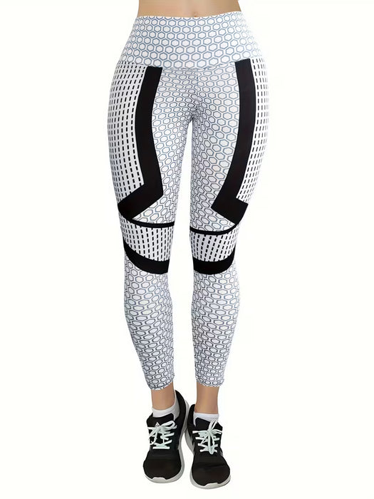 SHEIN Leggings deportivos de cintura alta con estampado de panal para mujer