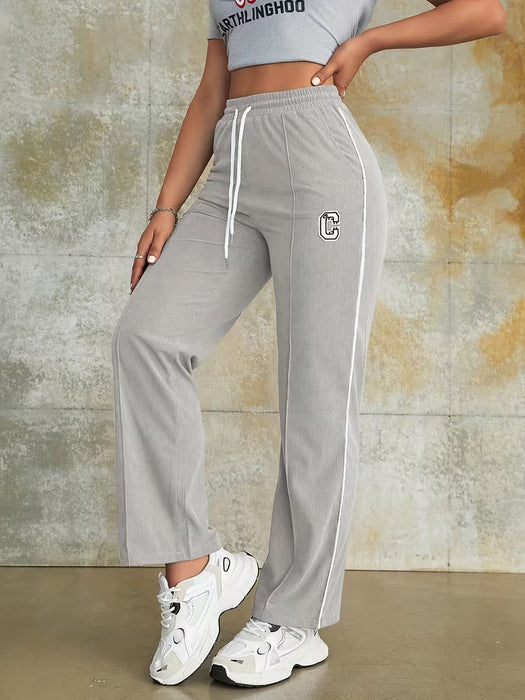 Pantalón de mujer de cintura alta con cordón, estilo recto, estampado de letras.