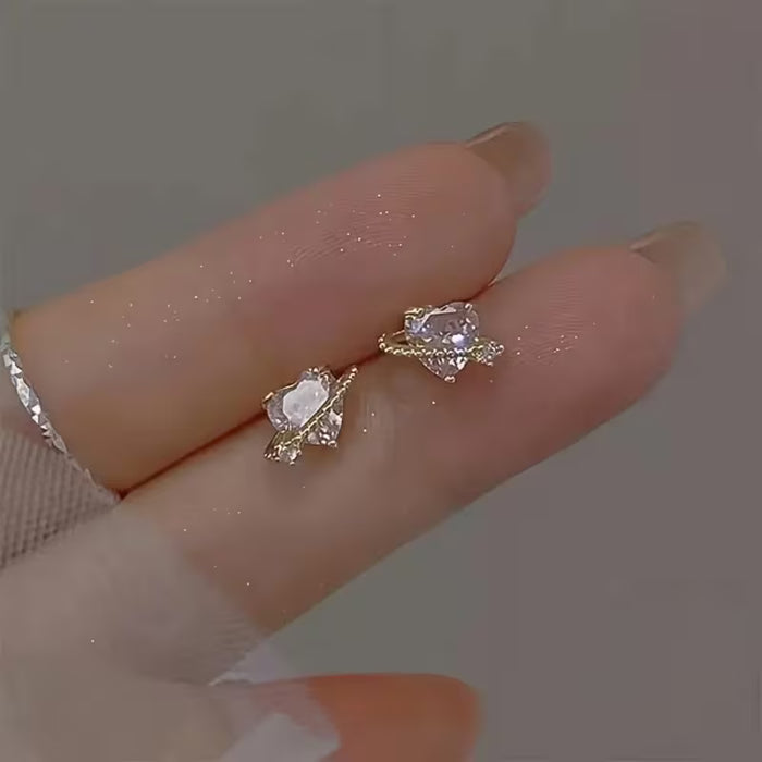 1 Par de Pendientes de Botón de Corazón de Moda, Material de Aleación de Zinc