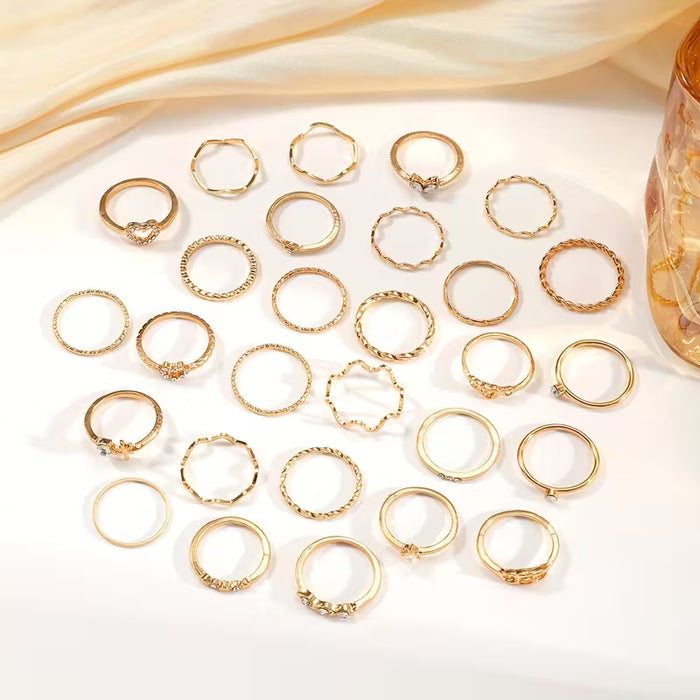 28 Piezas de Juego de Anillos Elegantes y Sexys con Rhinestones y Detalles, Conjunto de Joyería