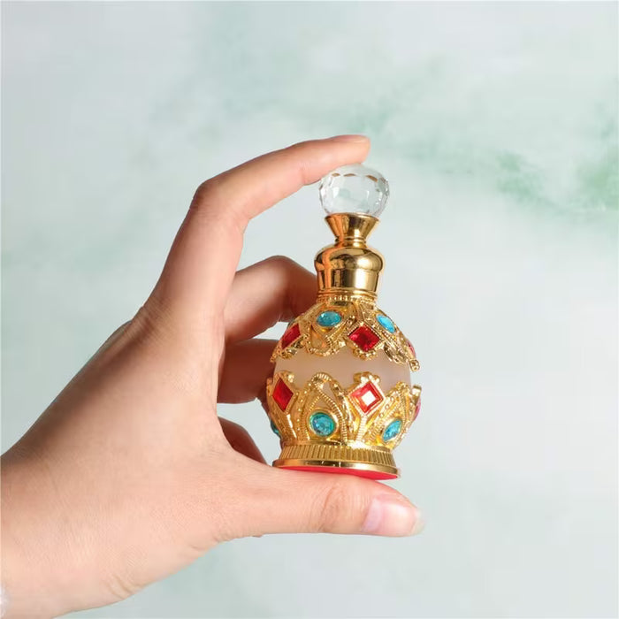 Botella de Perfume de Metal Vintage de 15ml, botellas de aceite esencial de estilo árabe