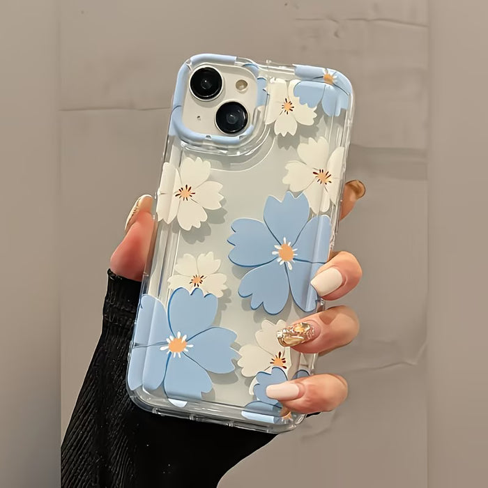 Funda Anticaídas con Airbag Amortiguador, Transparente Azul y Flor de Crisantemo Blanco para iphone 11 pro max
