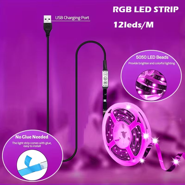 Tira de luces LED, barra de luz multicolor RGB, con control de 3 botones 5m