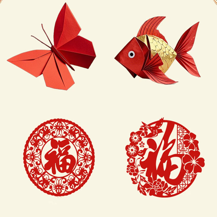 50 Hojas de papel rojo de doble cara estilo chino