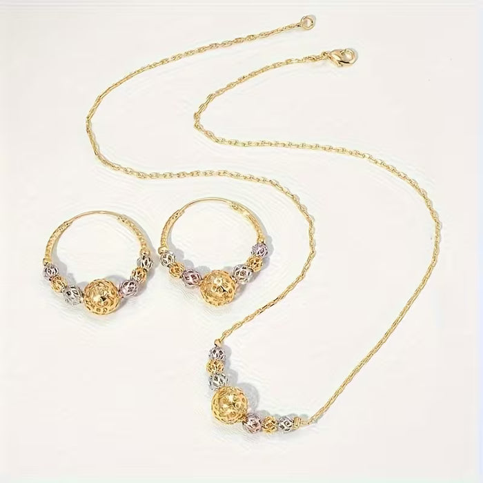 3 Piezas Nuevo Juego de Collar y Aretes Circulares Huecos