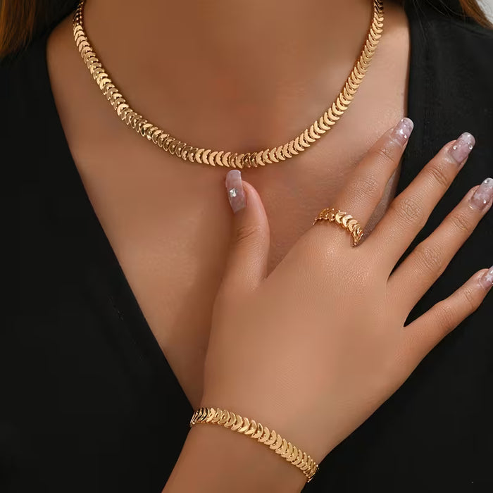 Juego de Joyería Minimalista con 3 Piezas: Collar, Pulsera y Anillo