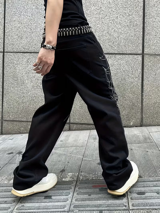 Pantalón vaquero holgado para hombre, de pierna ancha con estampado
